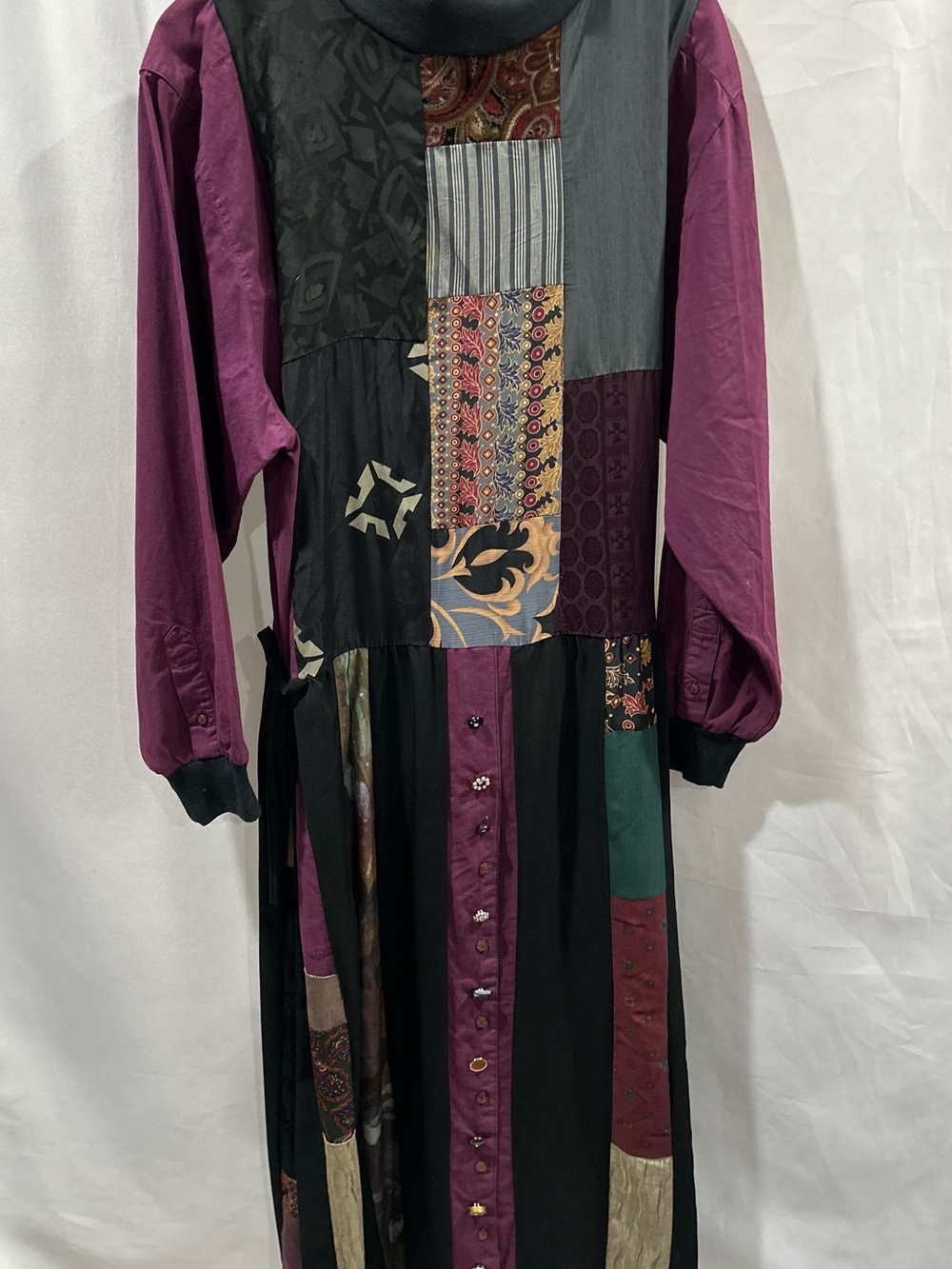 L Vintage Donna Jessica Patchwork Maxi Boho Art Wear